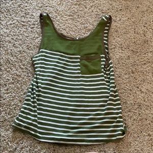 Green and white striped top with zipper in back